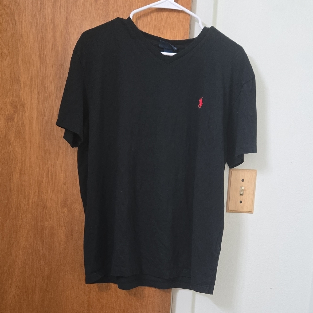 Polo by Ralph Lauren Black V-Neck Tee with Red Pony Logo